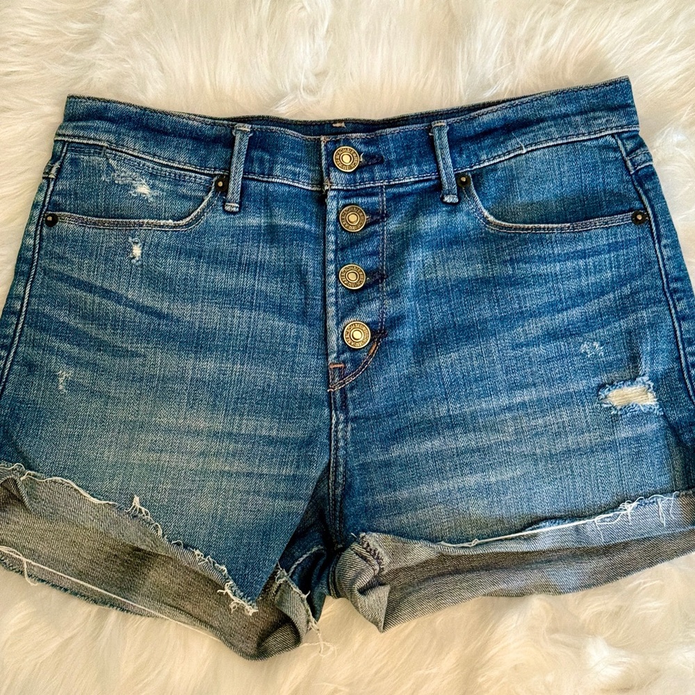 Abercrombie and Fitch Women's Distressed button fly Denim Shorts